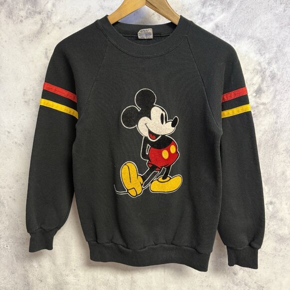 Disney Other - Vintage 80s Mickey Mouse Sweatshirt Small 16x22.5 Raglan Black Velvet USA